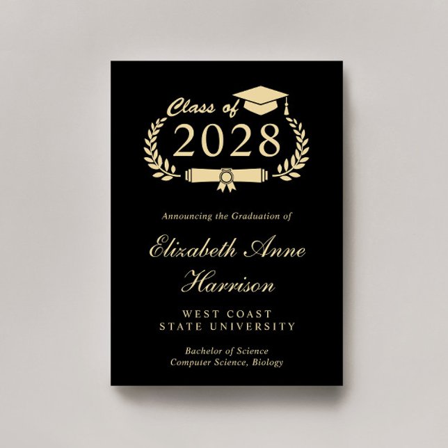Anuncio Elegante Script Black Gold College Graduación (Share the pride and excitement of your graduate's achievement with friends and family near and far)