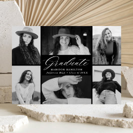 Anuncio Elegante Script Negro 6 Graduación de Collage de f