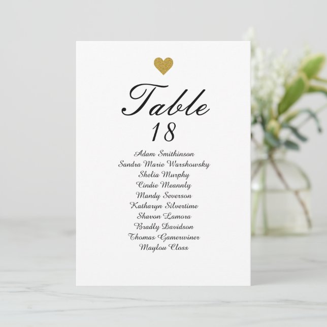 Anuncio Elegante tabla de cardíacas doradas Número de asie (Anverso de pie)