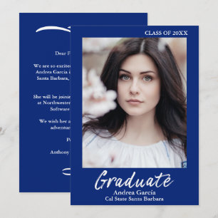 Anuncio Elegante texto blanco simple foto de graduado azul