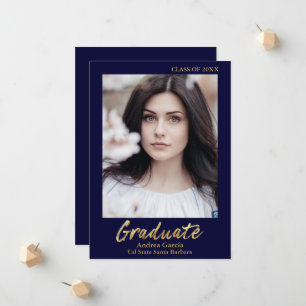 Anuncio Elegante Texto dorado Foto de graduado azul oscuro