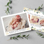 Anuncio Elegante verde floral de oro bebé niña foto nacimi<br><div class="desc">Elegante tarjeta de anuncio de natalidad con foto para presentar a tu dulce bebé presenta una gran foto paisajista recién nacida en el frente con texto negro suave que se puede personalizar con el nombre completo del bebé y estadísticas de nacimiento. La parte posterior de la tarjeta incluye un collage...</div>