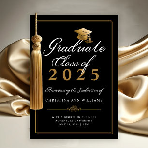 Anuncio Elegante White Gold Script Black College Graduació