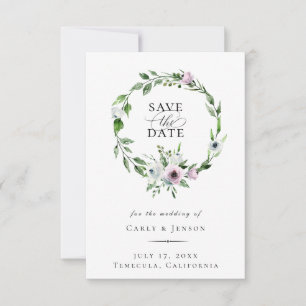 Anuncio Elegante Wreath Floral Mauve Guardar La Fecha