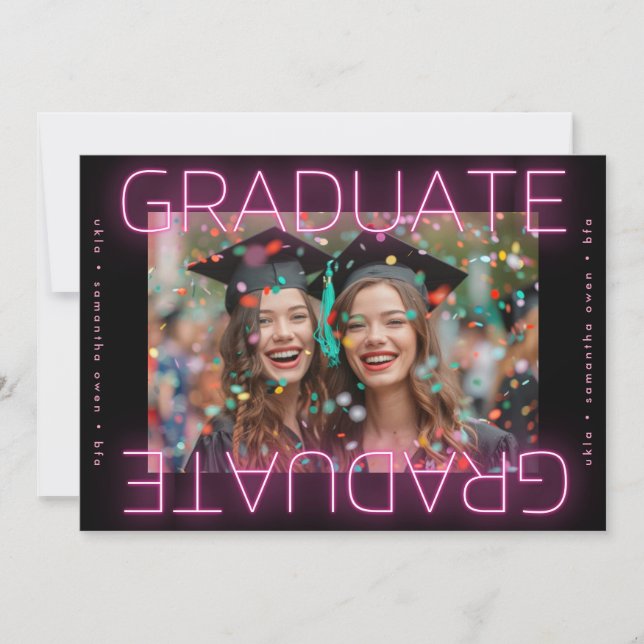 Anuncio elegante y elegante foto de graduado de neón rosa  (Anverso)