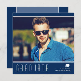 Anuncio Elegante y moderno Graduado Elegante Foto Azul y B