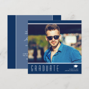 Anuncio Elegante y moderno Graduado Elegante Foto Azul y B