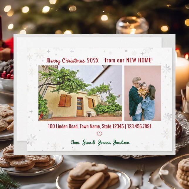 Anuncio Elegante y simple nueva casa para fotos de Navidad (Simple Modern Elegant Cute We've Moved New Home Christmas 2 Photos Modern Cute Minimal Calligraphy)