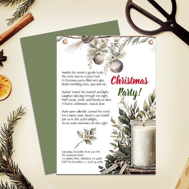 Anuncio Elegantes Navidades invitan a fiesta de velas de v (Invite your guests to your Christmas party with this warm and charming holiday-themed invitation!)