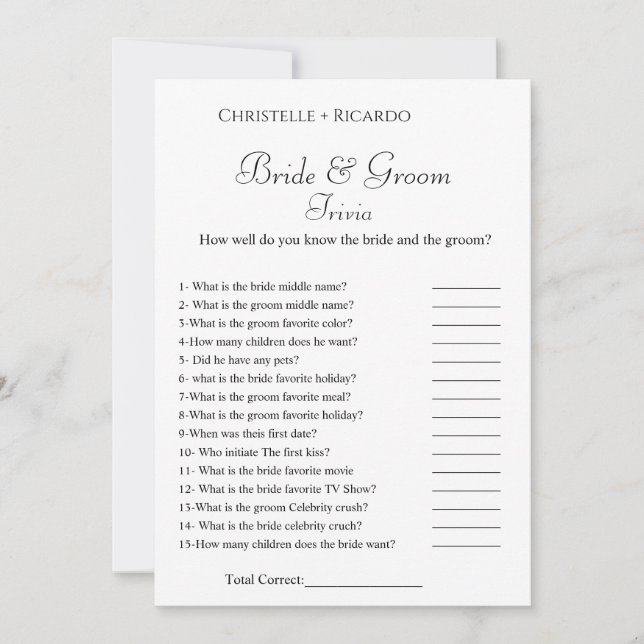 Anuncio Elegnat bride & groom trivia juego de ducha de nov (Anverso)