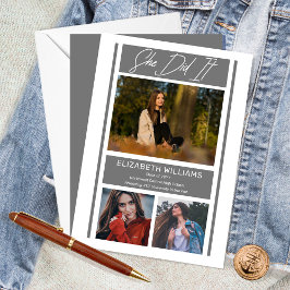 Anuncio Ella Lo Hizo Simple Graduación Gris Minimalista