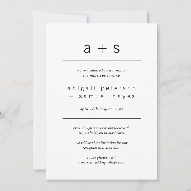 Anuncio Elopement, Boda fotográfico de monograma minimalis (Anverso)
