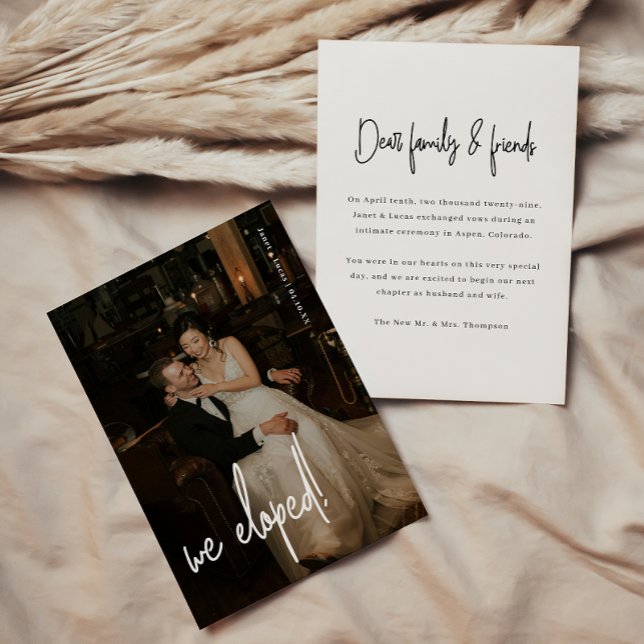 Anuncio Elopement de boda con foto con letra script minima (Subido por el creador)