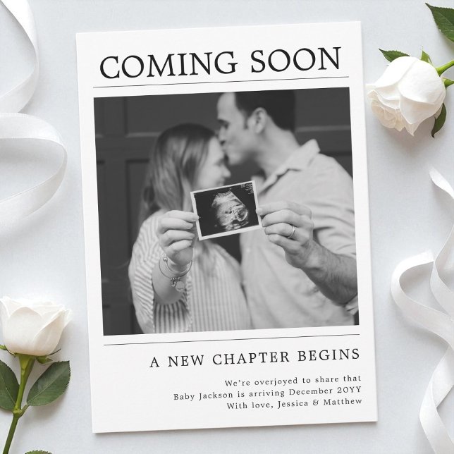 Anuncio Embarazo Neutro de Género en Blanco y Negro Modern (Modern Black and White Gender Neutral Pregnancy Announcement)