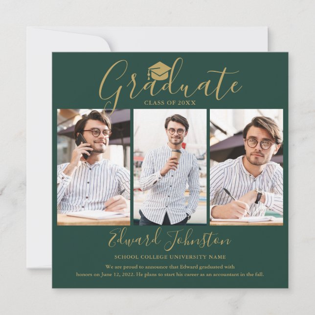 Anuncio Emerald Gold Script Graduate 4 Foto Graduación (Anverso)