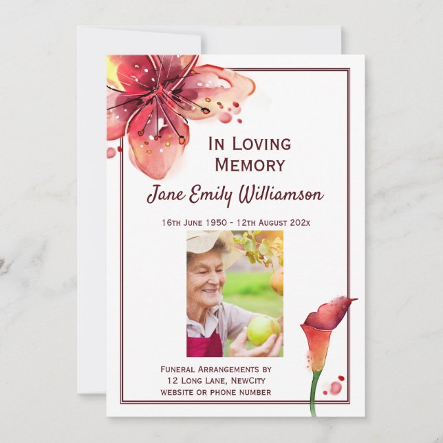 Anuncio En el funeral de Love Memory Calla Lily (Anverso)