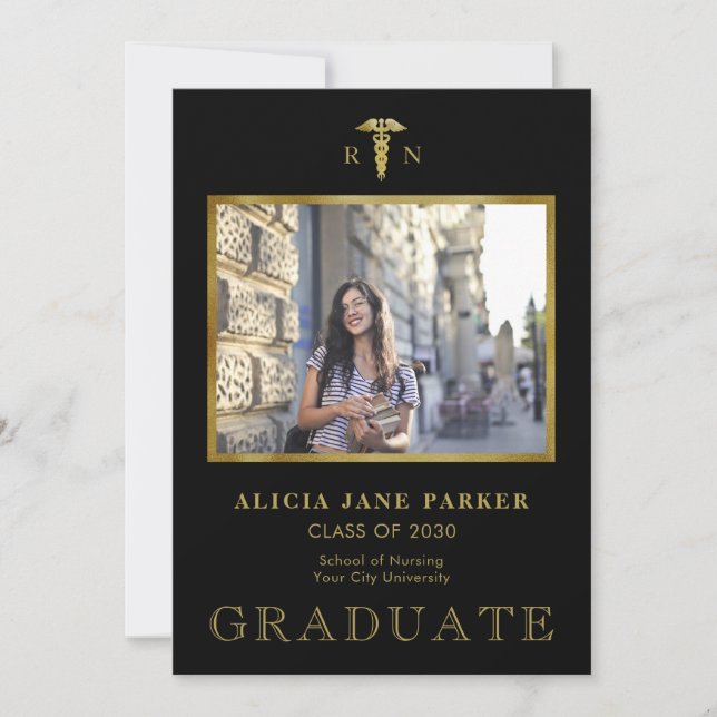Anuncio Enfermería escuela graduación foto oro negro (Anverso)