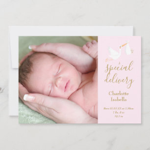 Anuncio Entrega Especial Cigüeña Bebé Niña Foto Rosa Nacim