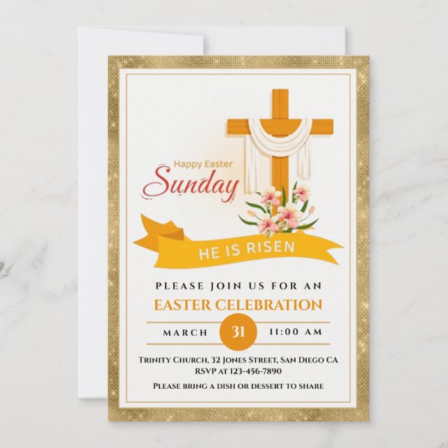 Anuncio Es Cruz De Pascua Elevada, Flores, Elegante Pascua (Anverso)