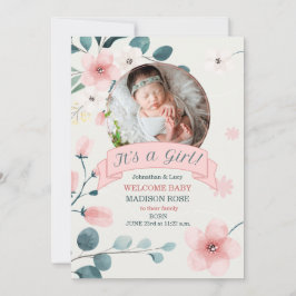 Anuncio Es un nacimiento Chica Verde azulado y florecimien