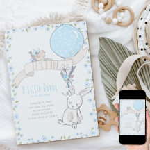 Es un pequeño embarazo con globo azul y conejito