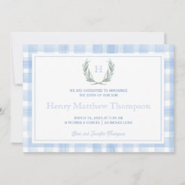 Anuncio Escudo de Watercolor Blue Gingham Laurel