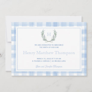Anuncio Escudo de Watercolor Blue Gingham Laurel