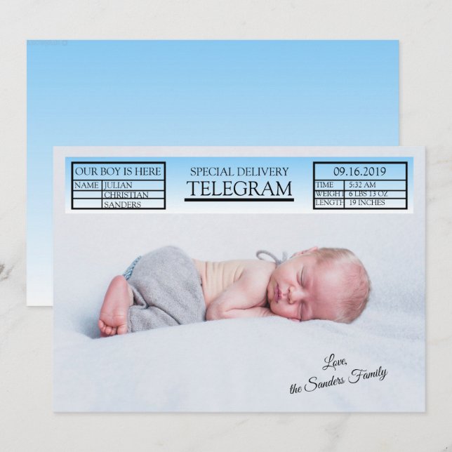 Anuncio Especial Azul De Nacimiento En Telegram Pa (Anverso / Reverso)