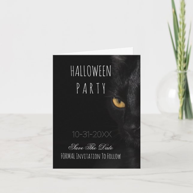 Anuncio Espeluznante fiesta de Halloween salva al gato neg (Anverso)