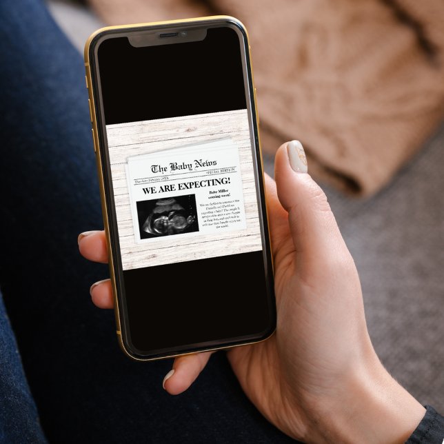 Anuncio Estamos Esperando Un Embarazo De Foto De Periódico (we are expecting newspaper style photo pregnancy announcement card ultrasound sonogram)