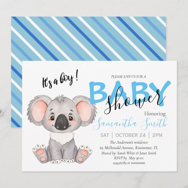 Anuncio Estás invitado a un Baby Shower de Koala (Anverso / Reverso)