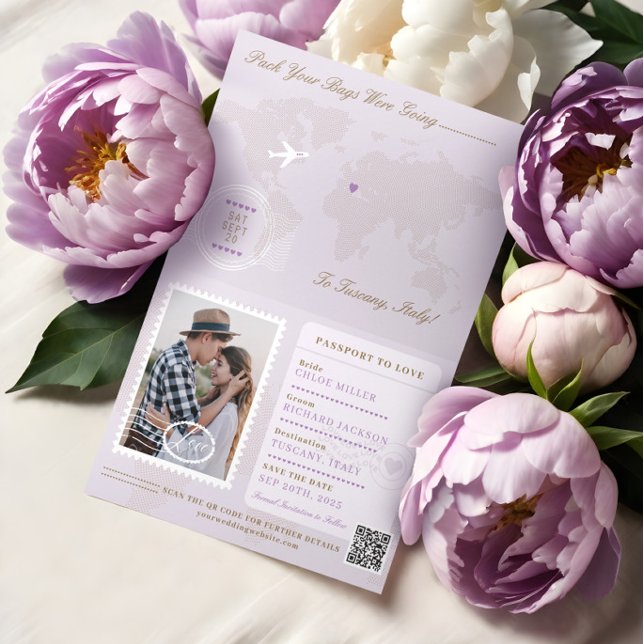 Anuncio Estilo de Passport Guardar la fecha de la boda de  (Passport Style Save The Date Destination Wedding Announcement)