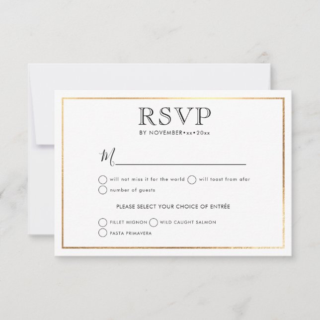 Anuncio Estilo RSVP de boda clásica|Marco dorado (Anverso)