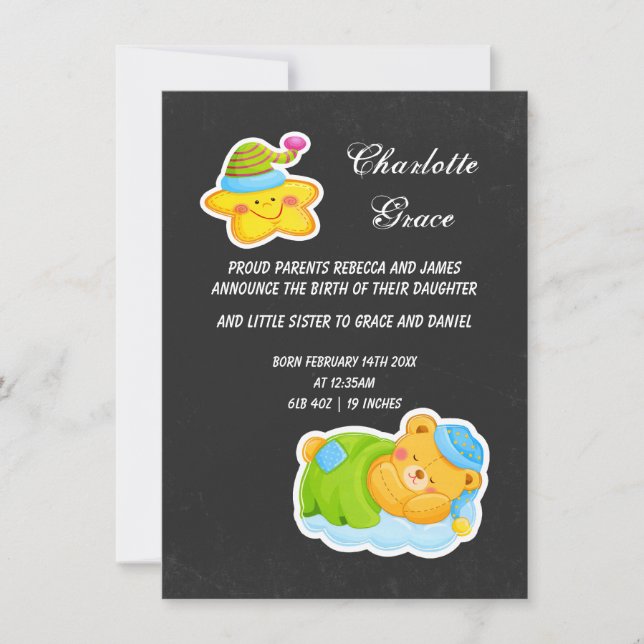 Anuncio Estrella De recién nacido Y Oso De Teddy Durmiente (Anverso)