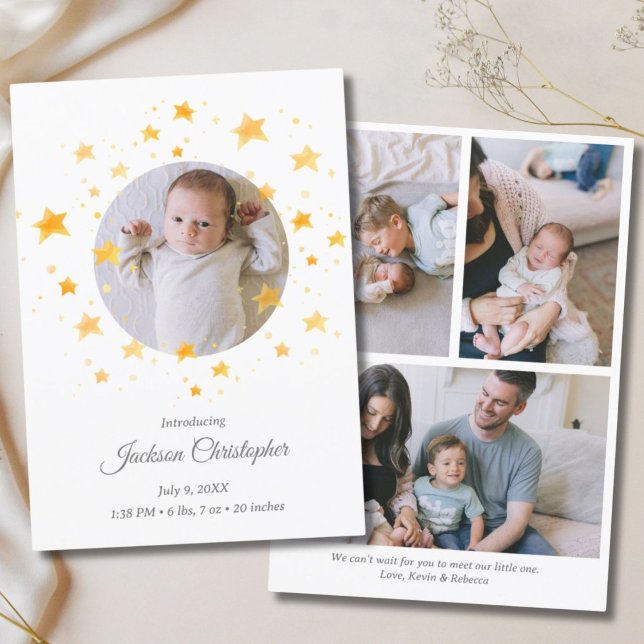 Anuncio Estrella de Twinkle Género Nacimiento Neutral del  (Twinkle Star Gender Neutral Newborn Baby Birth Announcement)