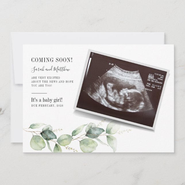 Anuncio Eucalyptus Greenery Baby Reveal Embarazo (Anverso)
