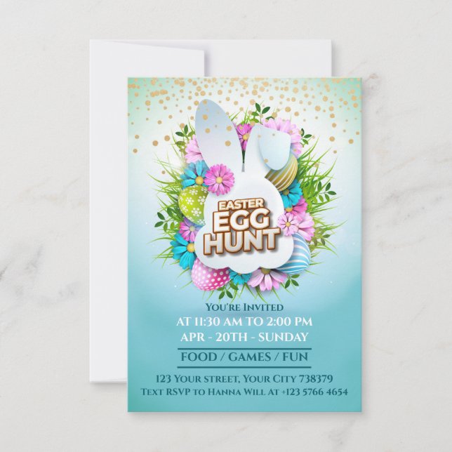 Anuncio Evento de búsqueda de huevos de Pascua del conejo  (Anverso)