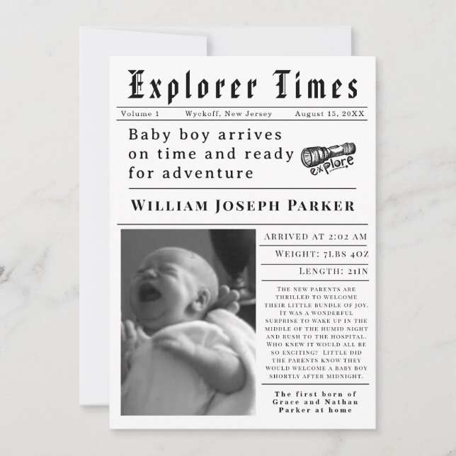 Anuncio Explorer Times Recién Nacido Nacimiento (Anverso)