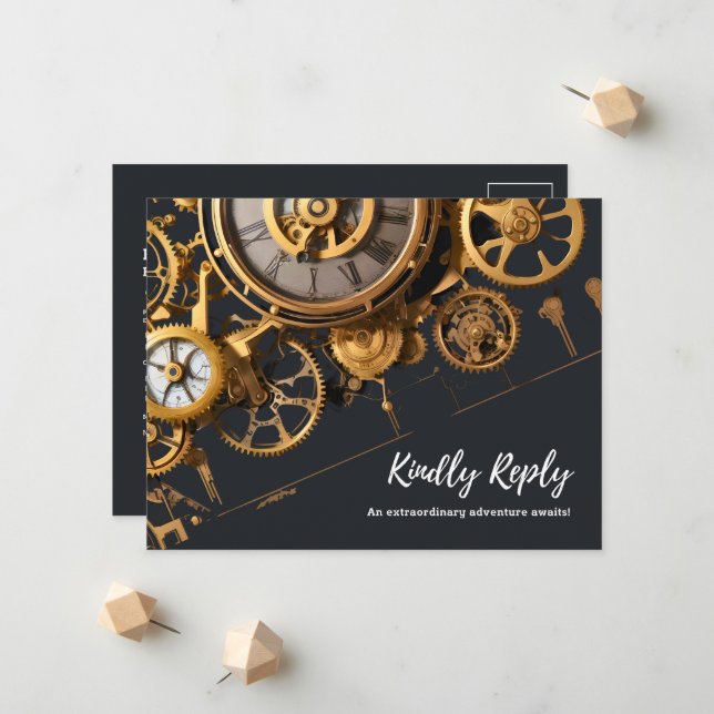 Anuncio Extravagancia Steampunk Relojería Antigua RSVP (Anverso/Reverso In Situ)