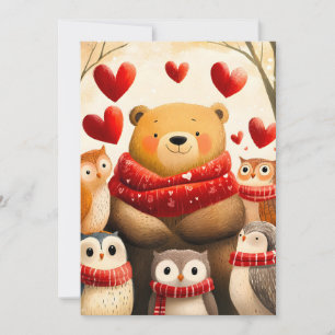 Anuncio Familia de osos y búhos acogedores en invierno