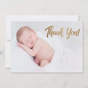 Anuncio Faux Gold Gracias Script Baby Photo Birth