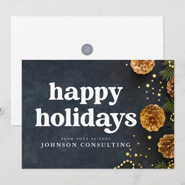 Anuncio Felices fiestas estrellas modernas y tonos dorados (Anverso / Reverso)