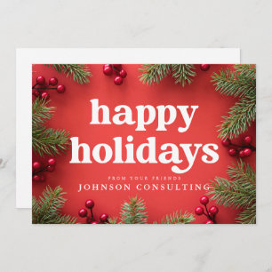 Anuncio Felices Fiestas Modernas Holly Berry Pine Needles