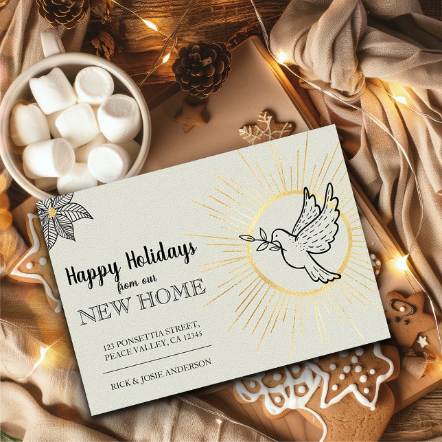 Anuncio Felices vacaciones de la nueva paloma de la paz mo (Happy Holidays from New Home Card from the Holiday Moving Announcements Collection by Darling & May)