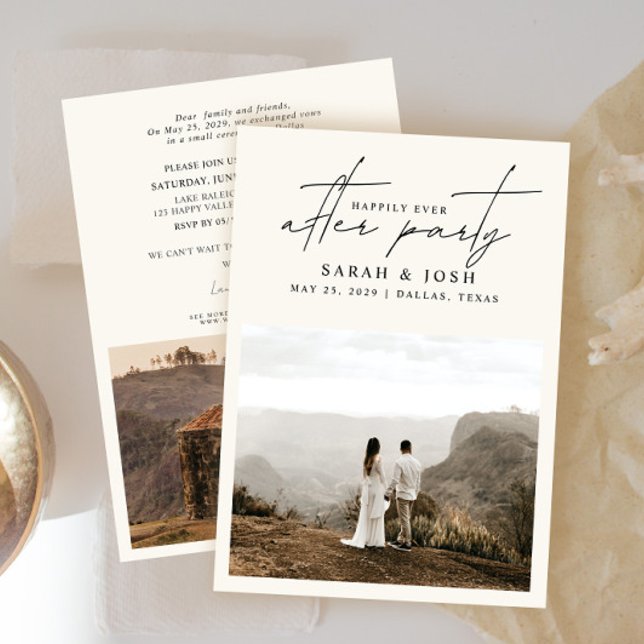 Anuncio Felicidad Eterna 2 Crema de Fotos Recepción de Bod (Easily personalize this wedding reception invite with your wedding photos and details - so easy!)
