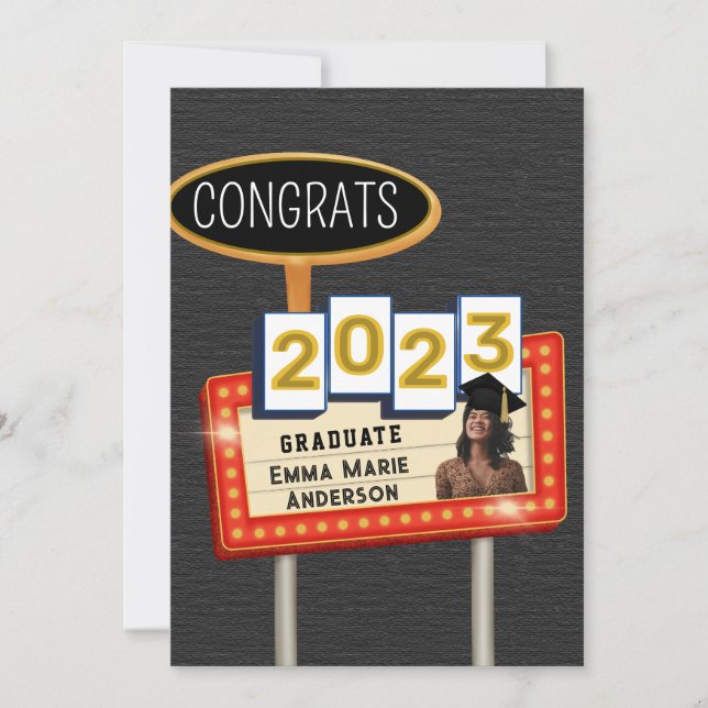 Anuncio Felicidades Graduado 2023 Cartel Retro Negro Blanc (Anverso)