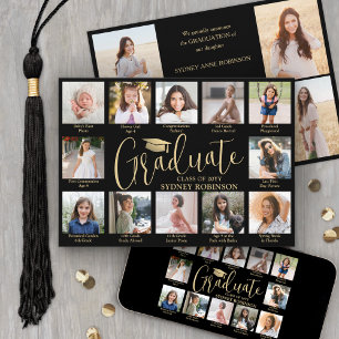 Anuncio Felicitación de graduación con caligrafía negra y 