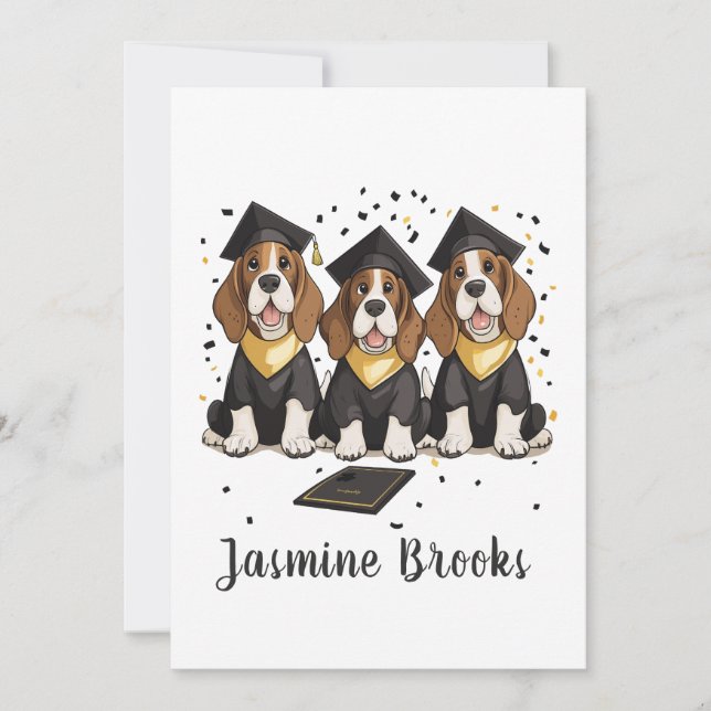 Anuncio Felicitaciones Graduación de perros hondos Basset (Anverso)