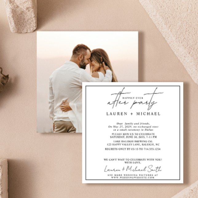 Anuncio Feliz día tras foto de Boda blanco y negro (Easily personalize this photo wedding reception invitation with your photo and unique details.)