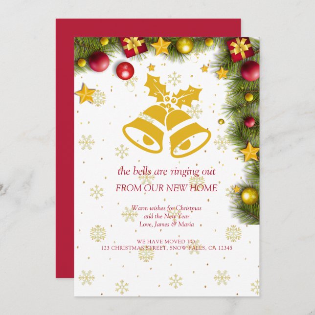 Anuncio Feliz fiesta navideña Nueva casa en movimiento (Anverso / Reverso)